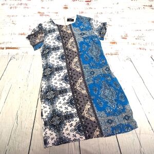 Vici Blue Patterned Short Sleeve Shift Dress